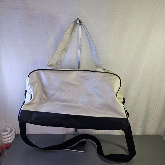 Retro White & Black Shoulder Tote Bag With "01-01-00" Print Zipper Closure Y2K - Picture 8 of 10